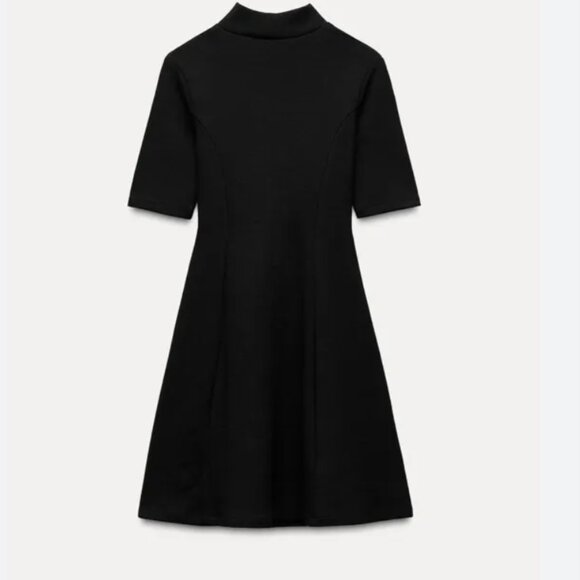 ✨ ZARA Stretch Knit Skater Dress w/ Belt – NEW – Classic Black ✨ - Picture 2 of 2